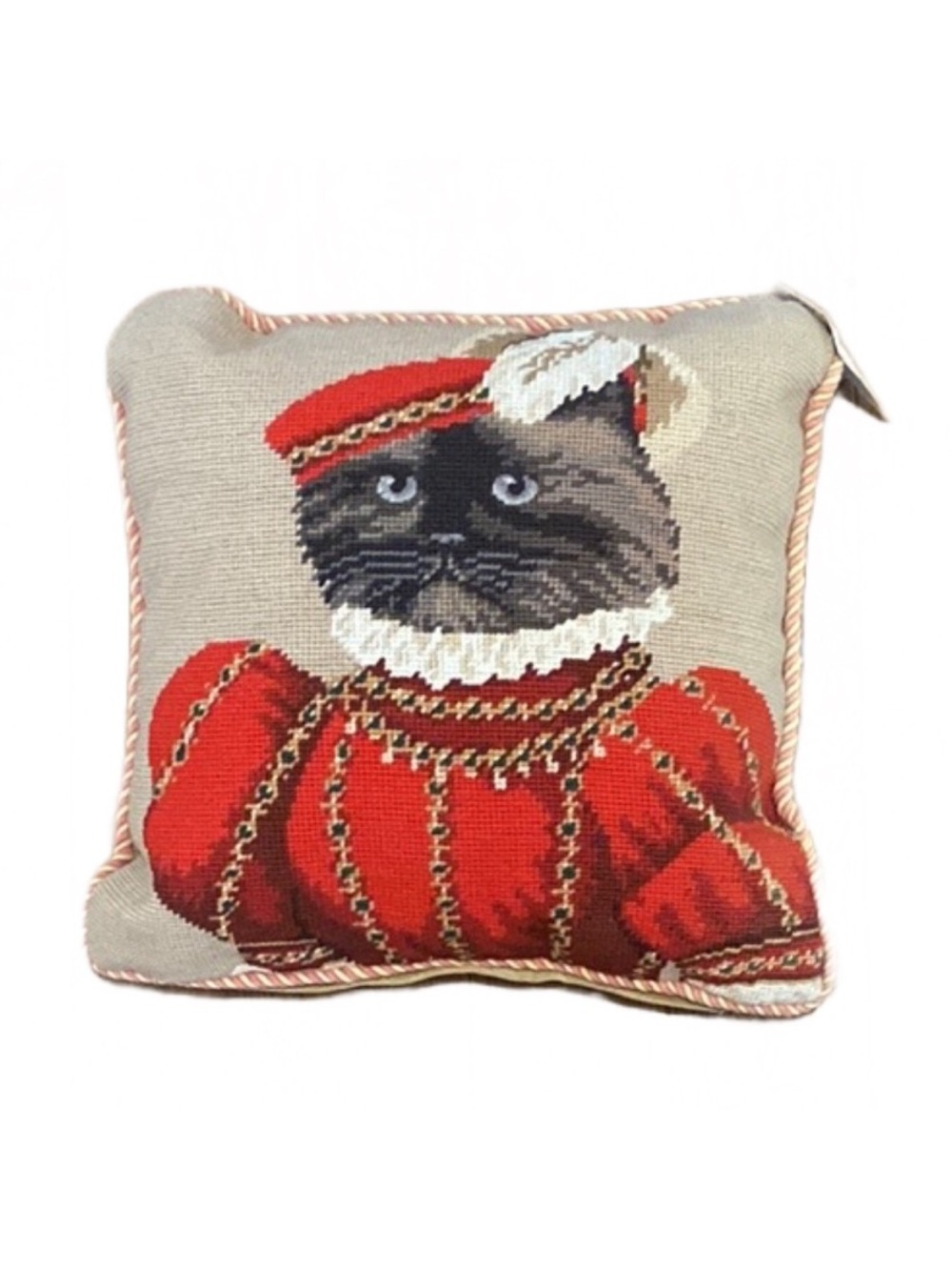 Vintage Carol Lew Old World Pet Portrait Needlepoint Pillow